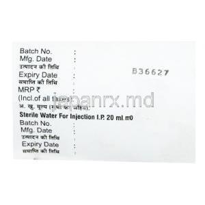 アキュクラフ 静脈注射,アモキシシリン 1000mg/ クラブラン酸 200mg, 製造元：Macleods Pharmaceuticals Pvt Ltd, 箱側面