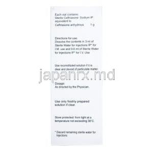 Accuzon Injection, Ceftriaxone 1g, Macleods Pharmaceuticals Pvt Ltd, box side presentation