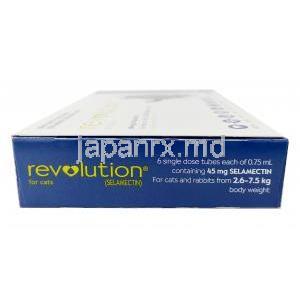 レボリューション  猫とウサギ用,  セラメクチンスポットオン (外用薬) 1mLあたり60mg,製造元：Zoetis Australia, 箱情報, 成分