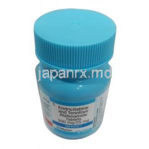 タフィシタ, エムトリシタビン 200mg/ テノホビル 25mg, 30錠, 製造元：Mylan, ボトル表面