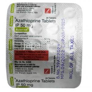 アゾラン, アザチオプリン50mg ,製造元：RPG Life Sciences, シート情報