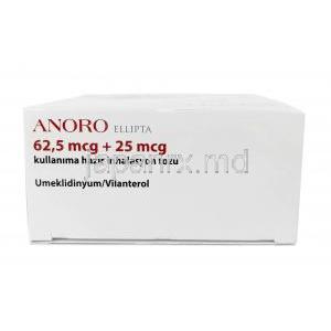 アノーロエリプタ インヘラー,ウメクリジニウム 62.5mcg/ ビランテロール 25mcg,吸入剤 30 回分, GSK,箱上面