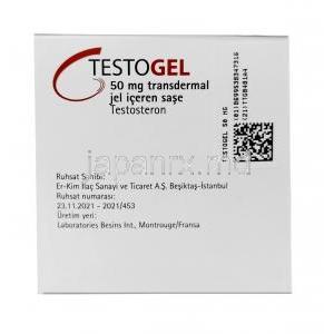 テストジェル,テストステロン 50mg, 30 包 (5g), 製造元：Besins International, 箱情報, 製造元