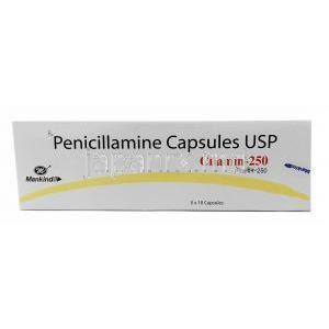 シラミン 250, ペニシラミン 250mg,カプセル, 製造元：Panacea Biotec, 箱表面