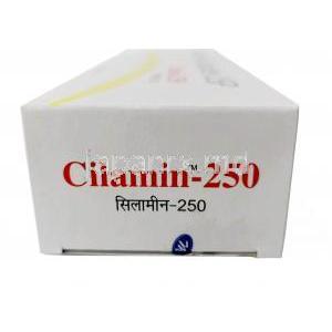 シラミン 250, ペニシラミン 250mg,カプセル, 製造元：Panacea Biotec, 箱側面