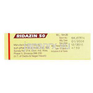リダジン Ridazin, メレリル ジェネリック, チオリダジン 50mg 錠 (Sun Pharma) 製造者情報