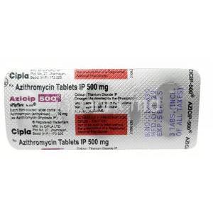 アジシップ 500, アジスロマイシン 500mg, 製造元：Cipla, シート情報