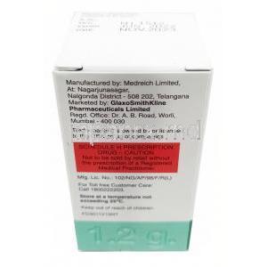 オーグメンチン 静脈注射,  アモキシシリン 1g/ クラブラン酸カリウム 200mg, バイアル, 製造元：GSK, 箱情報,製造元