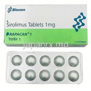 Rapacan, ラパカン, シロリムス(ラパマイシン) 1 mg, 製造元：Biocon, 箱, シート