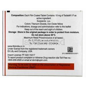 シアリス 10mg, タダラフィル 10mg, 製造元：Eli Lilly,箱情報