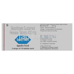 ベザフィブラート, Bezalip Retard, 400 mg 錠 (Piramal Healthcare Ltd)