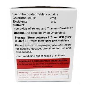 セルケラン 2, クロラムブシル 2mg, 30錠, 製造元：Celon Laboratories, 箱情報, 警告