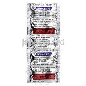 ロパーク 1, ロピニロール 1mg, 製造元：Sun Pharma, シート情報