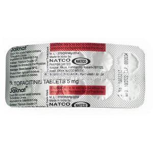 ジャクナット 5, トファシチニブ 5mg, 製造元：Natco Pharma, ,シート情報