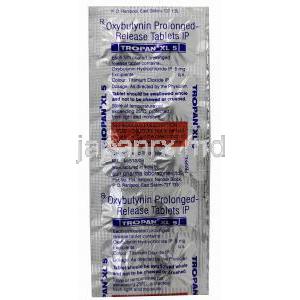 トロパン XL 5, オキシブチニン 5mg,製造元： Sun Pharma, シート情報, 注意事項