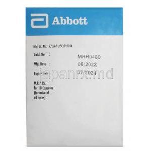 トレスモックス LB D, アモキシシリン 250 mg/ ジクロキサシリン 250 mg/ 乳酸菌 250億個 ,製造元： Abbott, 箱情報, 製造日, 消費期限