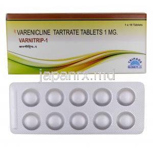 バルニトリップ-1, バレニクリン 1mg, 製造元：Tripada Healthcare, 箱, シート