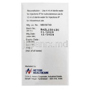 アザシャイン注射,, アザシチジン 100mg,注射バイアル,製造元：Hetero Drugs Ltd, 箱情報, 製造日, 消費期限