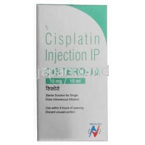 システロ 注射, シスプラチン 10 mg,注射,製造元：Hetero Healthcare, 箱表面
