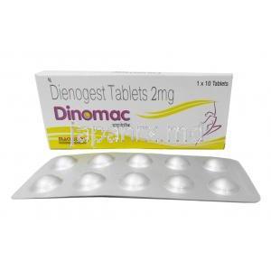 ジノマック,  ジエノゲスト, 2mg,錠剤, 製造元：Macleods Pharmaceuticals Pvt Ltd, 箱, シート