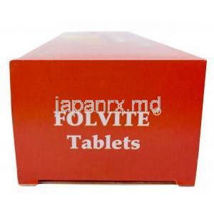 フォルバイト, 葉酸 5mg, 45錠, 製造元：Pfizer India, 箱側面