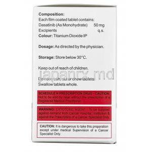 ダサメド,ダサチニブ 50mg, 60錠（ボトル入り),製造元： Medicamen Biotech Ltd, 箱情報