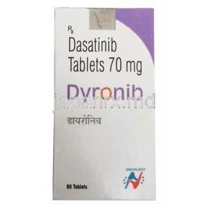 ダイロニブ, ダサチニブ 70mg,  60 錠, 製造元：Hetero Drugs Ltd,箱表面