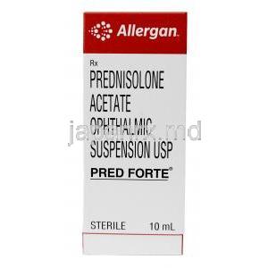 プレドフォルテ点眼薬, プレドニゾロン酢酸エステル 1%, 点眼薬 10mL, 製造元：Allergan, 箱表面