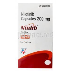 ニンリブ, ニロチニブ 200mg, 30カプセル, 製造元：Hetero Healthcare Ltd, 箱表面