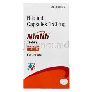 ニンリブ, ニロチニブ 150mg, 30カプセル, 製造元：Hetero Healthcare Ltd, 箱表面
