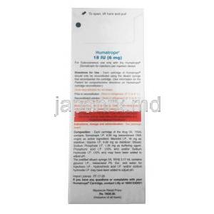ヒューマトロープ注射,ソマトロピン 18IU(6mg),注射バイアル, 製造元：Eli Lilly India,箱情報, 使用方法