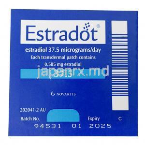 エストラドット 経皮吸収パッチ, エストラジオール,37.5mcg／日,製造元： Novartis, パッチ