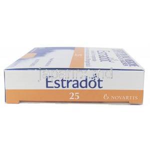 エストラドット 経皮吸収パッチ, エストラジオール,25mcg／日,製造元： Novartis, 箱側面