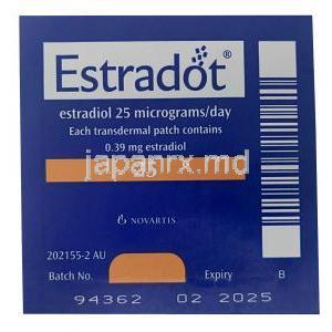 エストラドット 経皮吸収パッチ, エストラジオール,25mcg／日,製造元： Novartis, パッチ