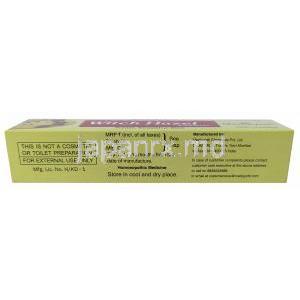 ウィッチヘーゼルクリーム, アメリカマンサクエキス/ キンセンカエキス1%,クリーム 20g, 製造元：Medisynth Chemicals,箱情報, 製造元