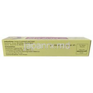 ウィッチヘーゼルクリーム, アメリカマンサクエキス/ キンセンカエキス1%,クリーム 20g, 製造元：Medisynth Chemicals,箱情報, 成分