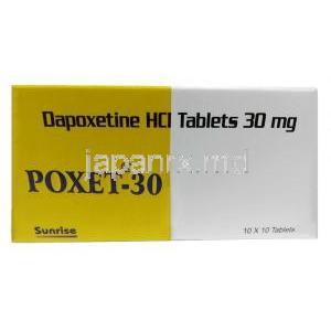 ポゼット30, ダポキセチン 30mg, 製造元：Sunrise Remedies, 箱表面