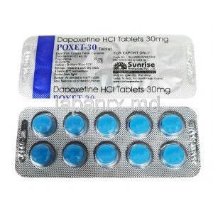 ポゼット30, ダポキセチン 30mg, 製造元：Sunrise Remedies, シート表面, シート裏面
