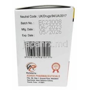 モルヌビル, モルヌピラビル200mg, 40 カプセル,製造元： Asher Pharmaceuticals, 箱情報, 製造日, 消費期限