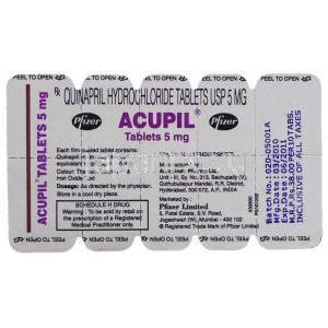 キナプリル, アキュプリル, 5mg 錠 (Pfizer) 包装裏面