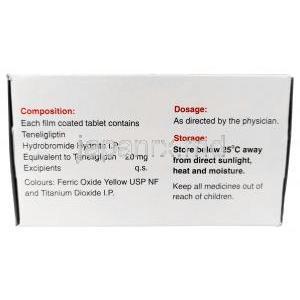 ジテン,テネリグリプチン 20 mg, 製造元：Glenmark Pharmaceuticals, 箱情報, 成分, 保管方法