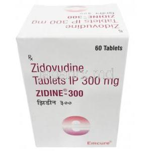 ジディン ジドブジン 300mg, 60錠, 製造元：Emcure Pharmaceuticals Ltd, 箱表面