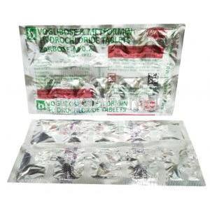 ザルボース M,メトホルミン 500mg/ ボグリボース 0.2mg,製造元：Biochem Pharmaceutical Industries, シート表面, シート裏面