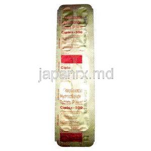 シプロックス, シプロフロキサシン 500 mg,10錠,  製造元：Cipla,シート情報