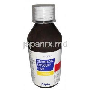 アンチフル 経口懸濁液,リン酸オセルタミビル 1mLあたり 12 mg ,経口懸濁液 75mL, 製造元：Cipla, ボトル表面