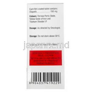 ブラカナット 150, オラパリブ 150mg, 30錠, 製造元：Natco Pharma, 箱情報, 成分, 注意事項