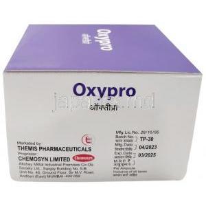 オキシプロ注射,オキシトシン 5 IU, 5本 x 1mL 注射アンプル, 製造元：Themis Pharmaceuticals, 箱情報,製造日, 消費期限