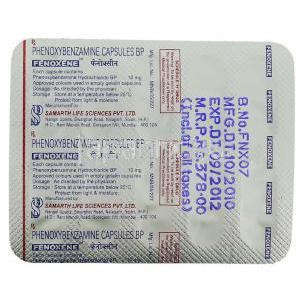 フェノキシベンザミン(Dibenzyline Generic), Fenoxenem, 10mg　カプセル (Samarth Life Sciences) 包装裏面