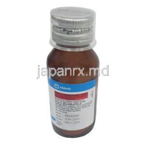 クラリビッド 経口懸濁液, クラリスロマイシン 1mLあたり 25mg,経口懸濁液用顆粒 30mL, 製造元：Abbott, ボトル情報, 製造日, 消費期限