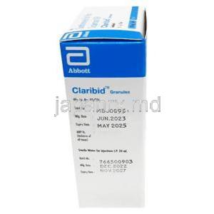 クラリビッド 経口懸濁液, クラリスロマイシン 1mLあたり 25mg,経口懸濁液用顆粒 30mL, 製造元：Abbott, 箱情報, 製造日, 消費期限